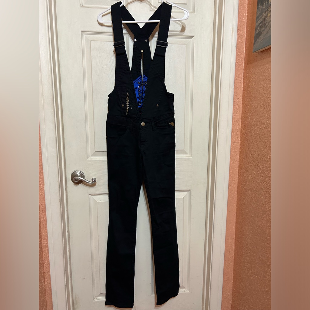 Htf Overalls Black Denim Replay Jeans Suspenders Pants Slim Corset 25x32